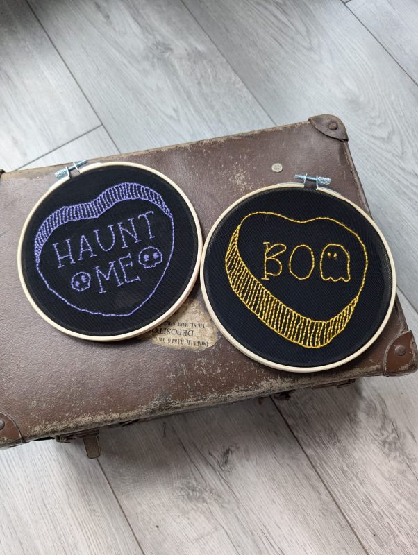 Halloween Candy Heart Embroidery Wall Art Set | Spooky Home Decor