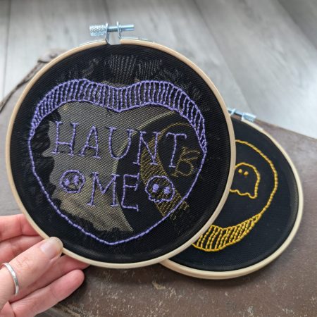 Halloween Candy Heart Embroidery Wall Art Set | Spooky Home Decor | Handcrafted