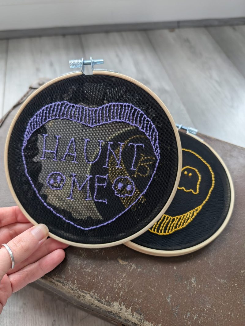 Halloween Candy Heart Embroidery Wall Art Set | Spooky Home Decor | Handcrafted