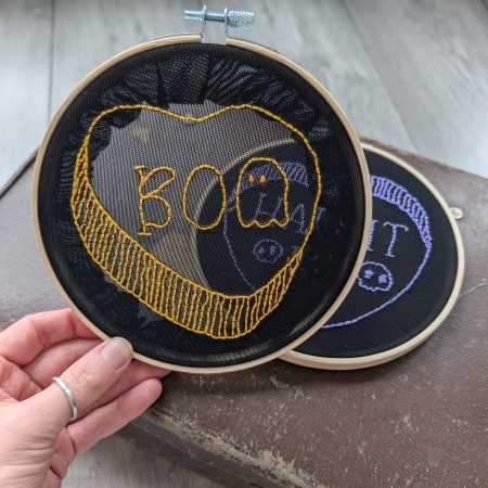 Halloween Candy Heart Embroidery Wall Art Set | Spooky Home Decor | Handcrafted