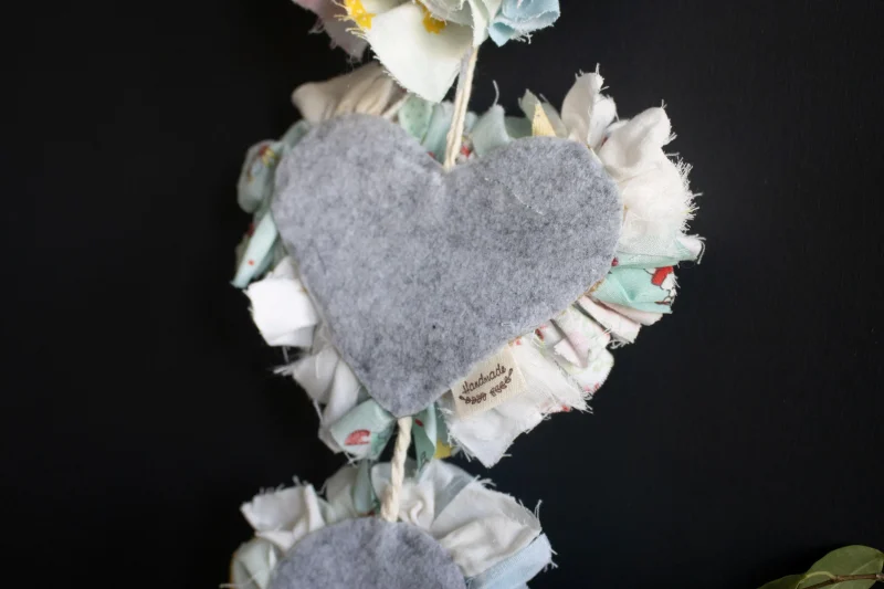 Hanging Rag Rug Heart Wreath | Handmade Wall Art | Rustic Home | Nursery Decor