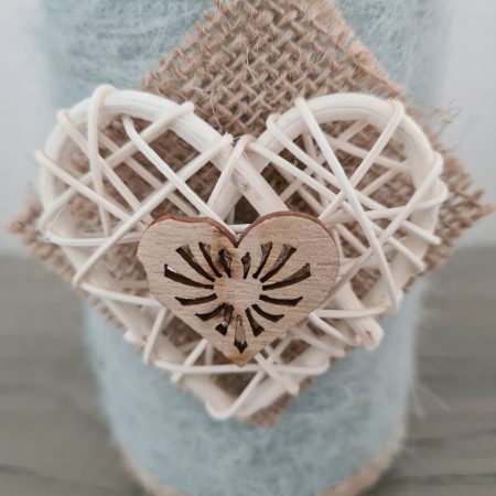 Upcycled Glass Jar Wrapped in Sage Green Cashmere Yarn with Jute Trim