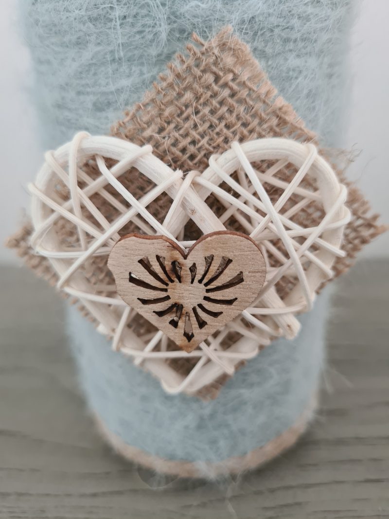 Upcycled Glass Jar Wrapped in Sage Green Cashmere Yarn with Jute Trim
