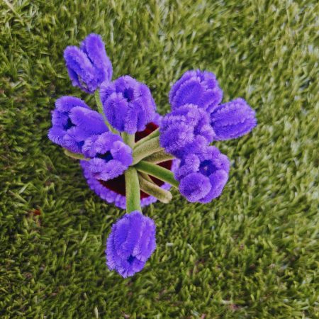 Handmade Faux Purple Tulips Crafted from Pipe Cleaners in a Charming Pot