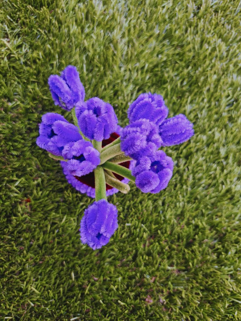 Handmade Faux Purple Tulips Crafted from Pipe Cleaners in a Charming Pot