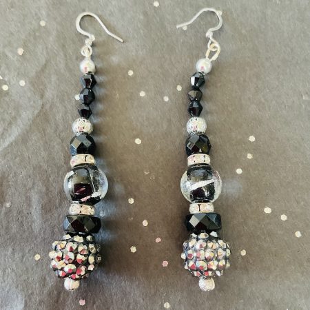 Elegant silver and jet dangle earrings
