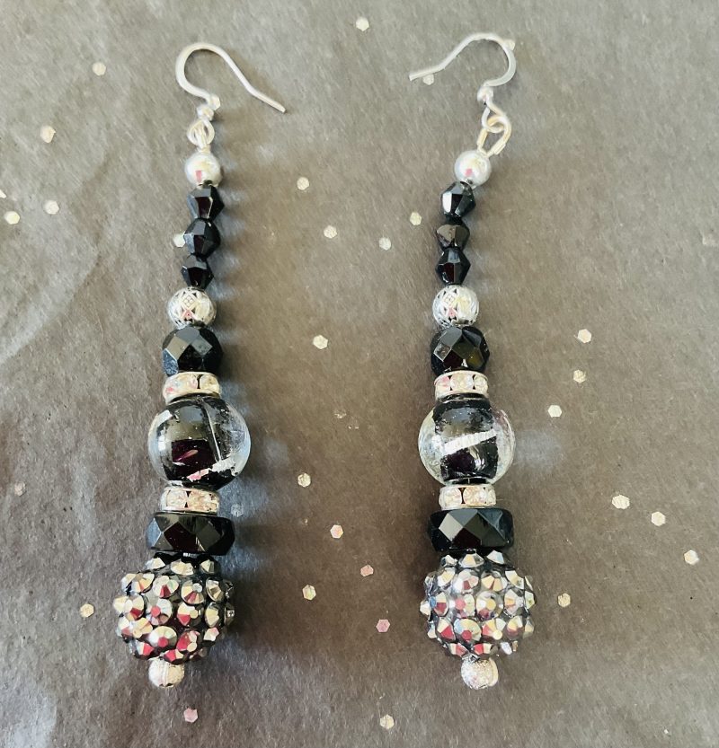 Elegant silver and jet dangle earrings