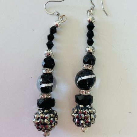 Elegant silver and jet dangle earrings