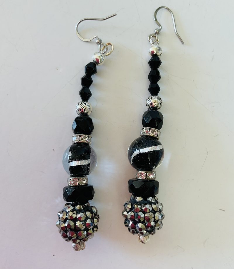 Elegant silver and jet dangle earrings