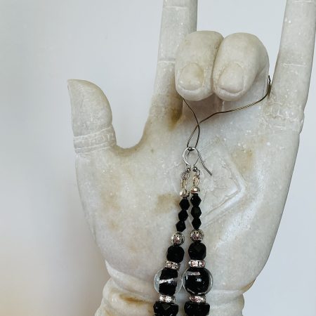 Elegant silver and jet dangle earrings