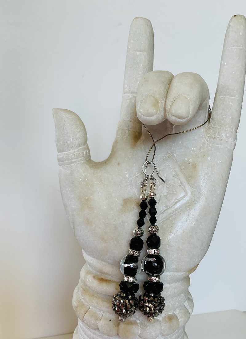 Elegant silver and jet dangle earrings