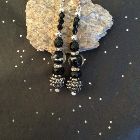 Elegant silver and jet dangle earrings