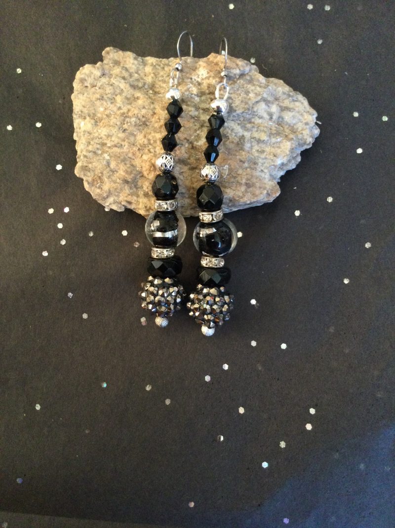 Elegant silver and jet dangle earrings