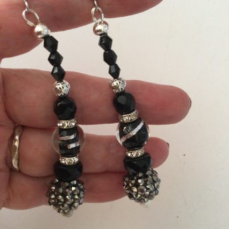 Elegant silver and jet dangle earrings