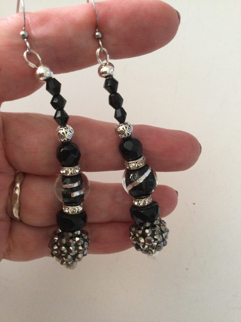 Elegant silver and jet dangle earrings