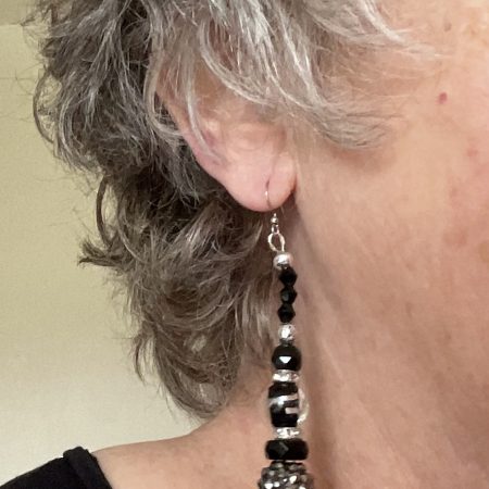 Elegant silver and jet dangle earrings