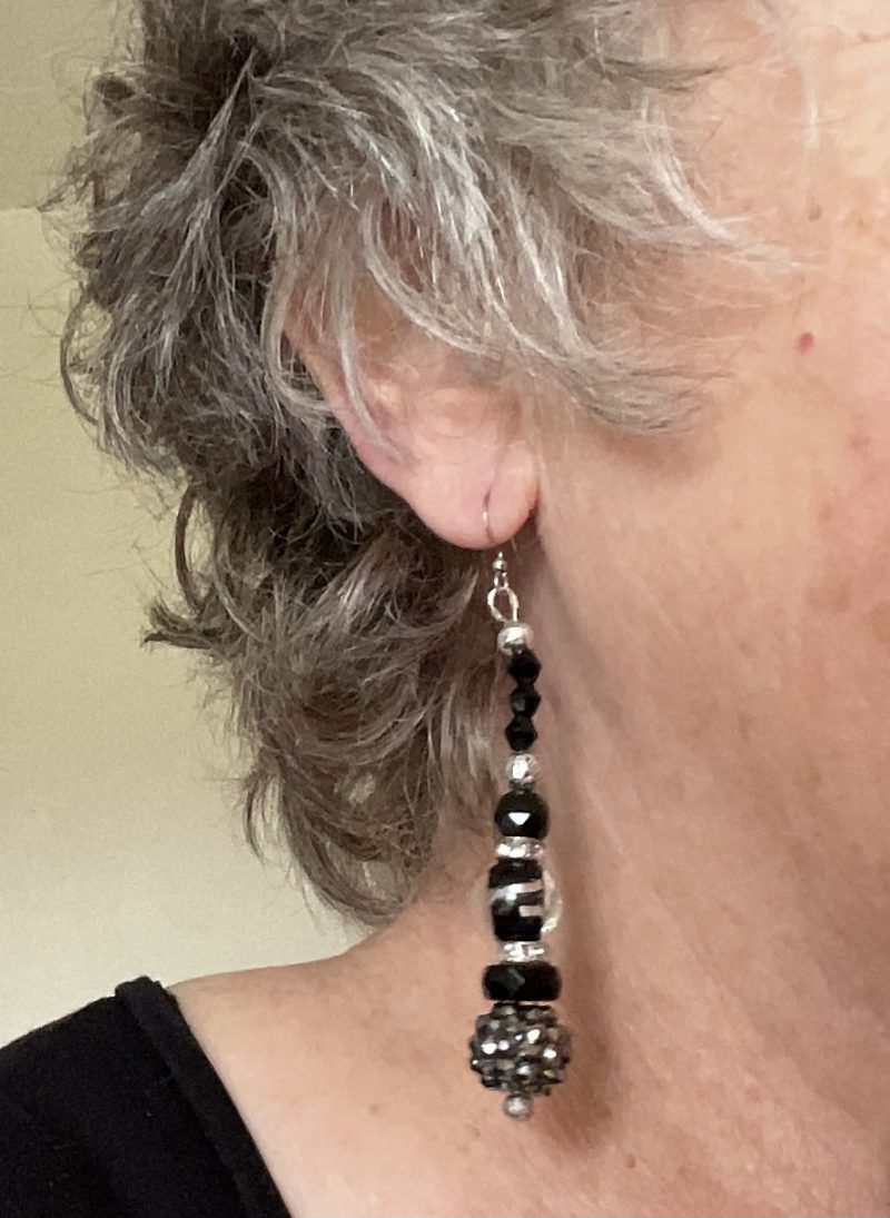 Elegant silver and jet dangle earrings