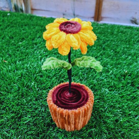 Handmade Pipe Cleaner Sunflower in Pot, Faux Flower, Cute Desk Plant,