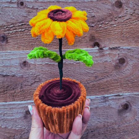 Handmade Pipe Cleaner Sunflower in Pot, Faux Flower, Cute Desk Plant,