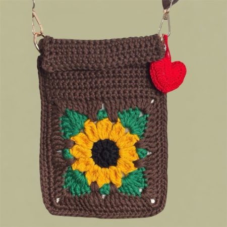 Handmade Sunflower Crochet Crossbody Bag with Removable Charms