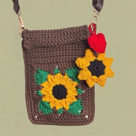 Handmade Sunflower Crochet Crossbody Bag with Removable Charms