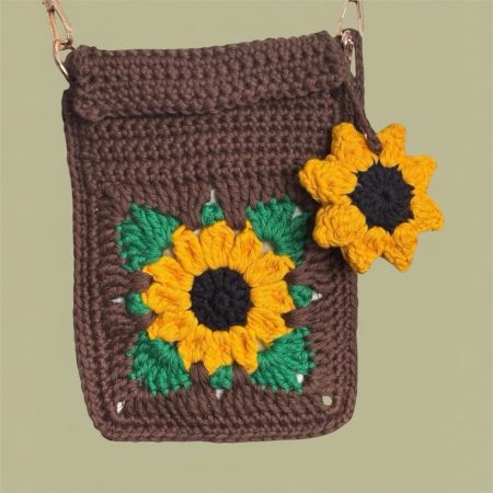 Handmade Sunflower Crochet Crossbody Bag with Removable Charms
