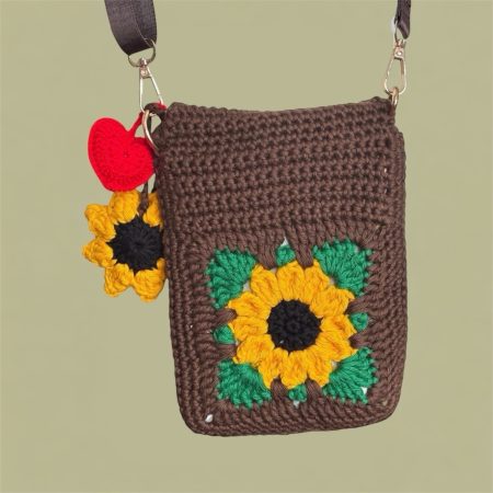 Handmade Sunflower Crochet Crossbody Bag with Removable Charms