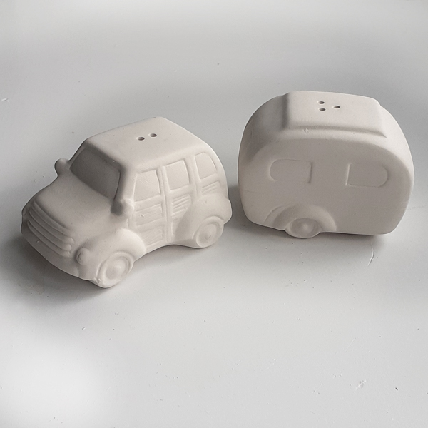 Ceramic painting – Car & caravan salt & pepper pots