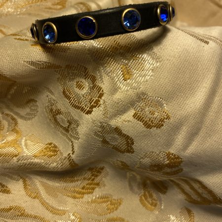 Swarovski style crystal Leather cuff light blue and dark blue crystals