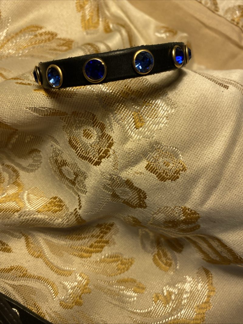Swarovski style crystal Leather cuff light blue and dark blue crystals