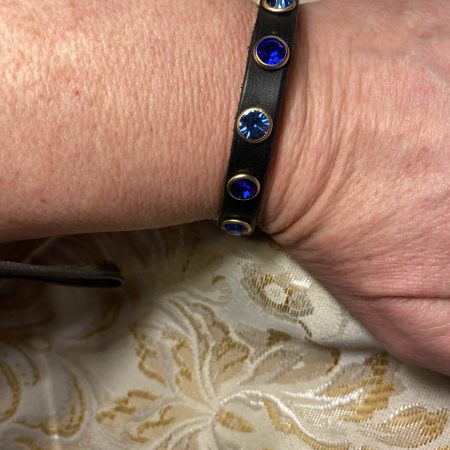 Swarovski style crystal Leather cuff light blue and dark blue crystals