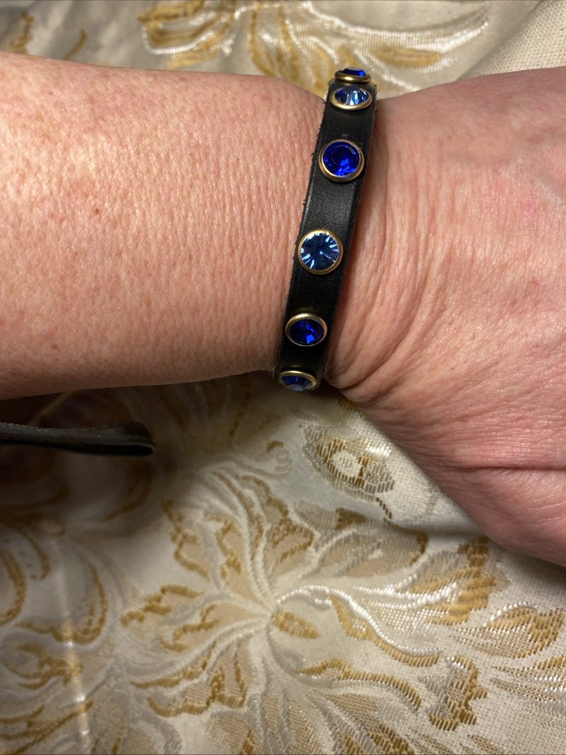 Swarovski style crystal Leather cuff light blue and dark blue crystals