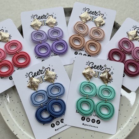 Layered Circle Polymer Clay Earrings | Gold Textured Studs | Lightweight Statement Jewellery
