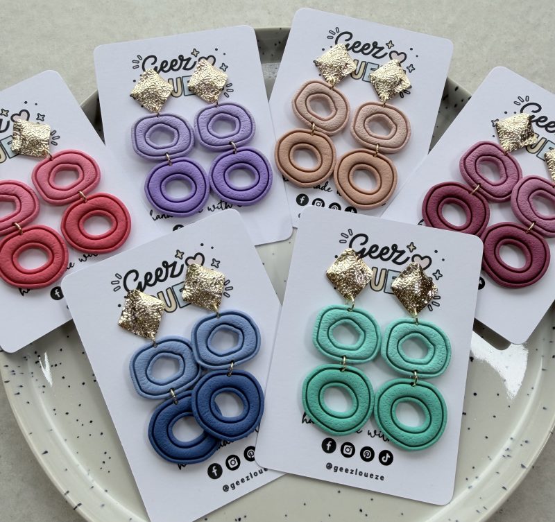 Layered Circle Polymer Clay Earrings | Gold Textured Studs | Lightweight Statement Jewellery