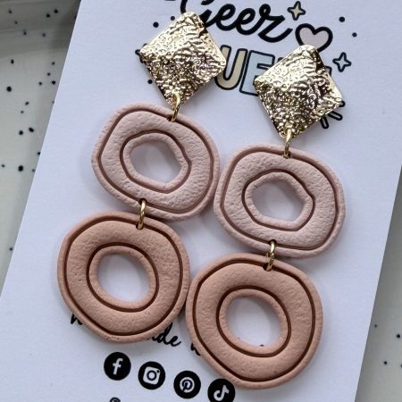 Layered Circle Polymer Clay Earrings | Gold Textured Studs | Lightweight Statement Jewellery