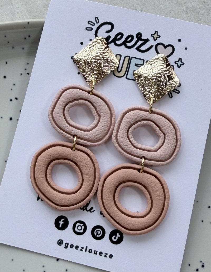 Layered Circle Polymer Clay Earrings | Gold Textured Studs | Lightweight Statement Jewellery