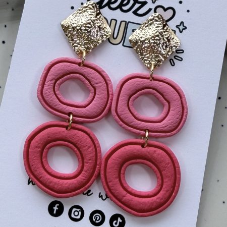 Layered Circle Polymer Clay Earrings | Gold Textured Studs | Lightweight Statement Jewellery
