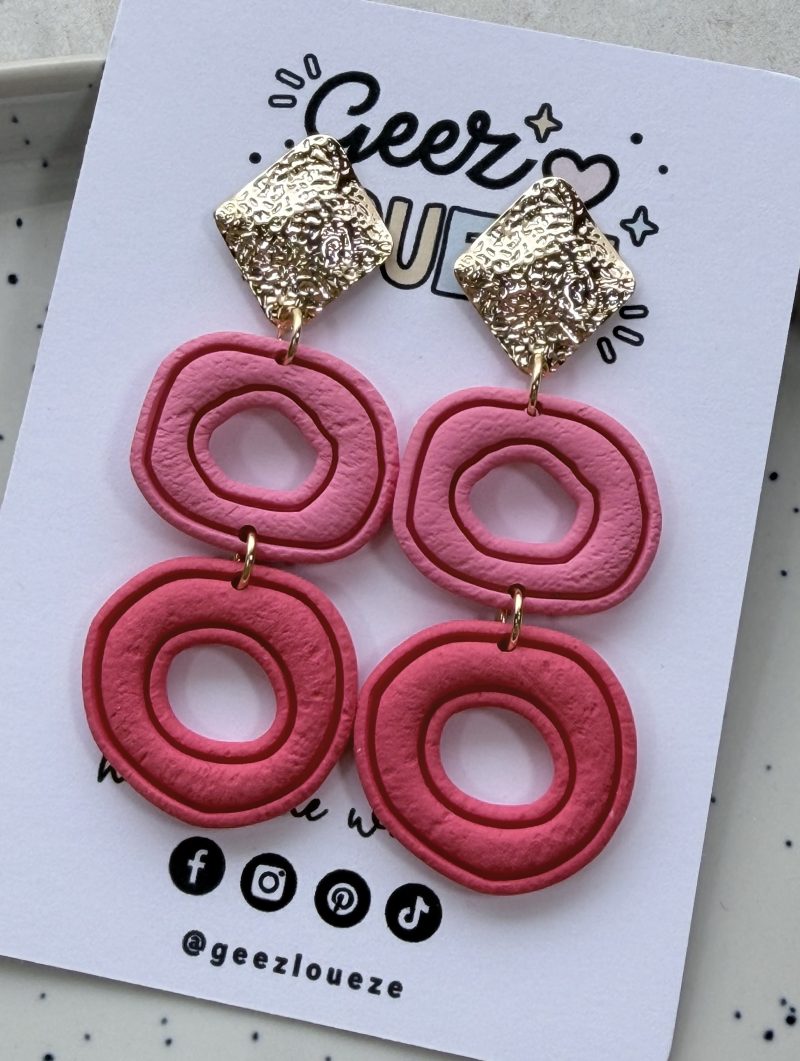 Layered Circle Polymer Clay Earrings | Gold Textured Studs | Lightweight Statement Jewellery