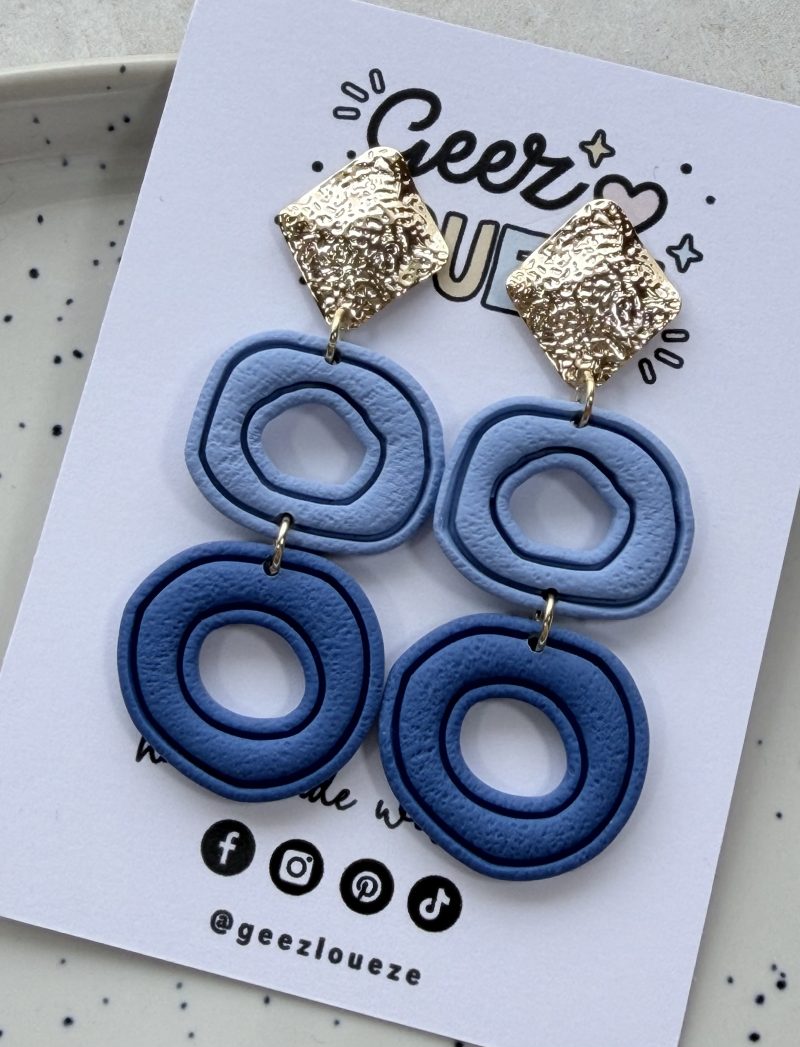 Layered Circle Polymer Clay Earrings | Gold Textured Studs | Lightweight Statement Jewellery
