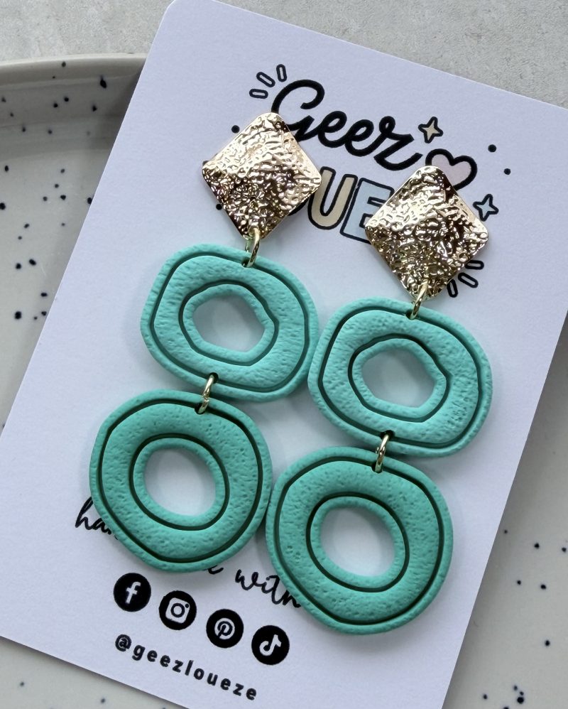 Layered Circle Polymer Clay Earrings | Gold Textured Studs | Lightweight Statement Jewellery