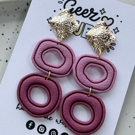 Layered Circle Polymer Clay Earrings | Gold Textured Studs | Lightweight Statement Jewellery