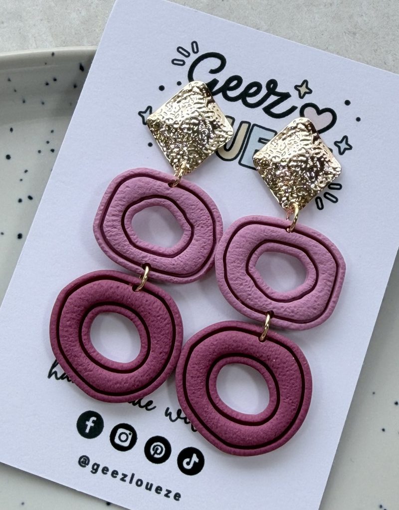 Layered Circle Polymer Clay Earrings | Gold Textured Studs | Lightweight Statement Jewellery