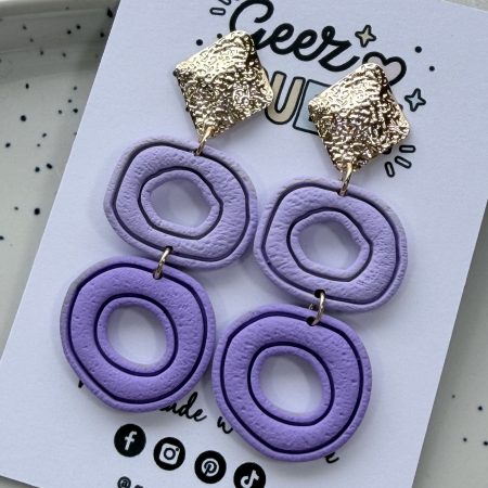 Layered Circle Polymer Clay Earrings | Gold Textured Studs | Lightweight Statement Jewellery