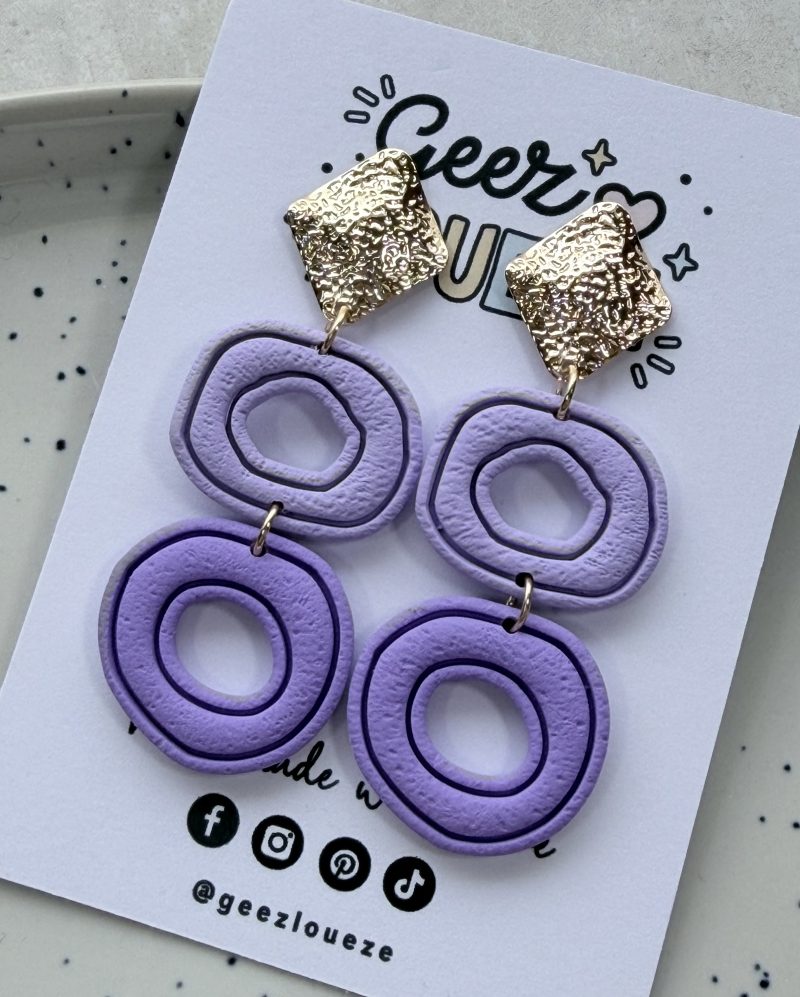 Layered Circle Polymer Clay Earrings | Gold Textured Studs | Lightweight Statement Jewellery