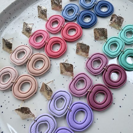 Layered Circle Polymer Clay Earrings | Gold Textured Studs | Lightweight Statement Jewellery