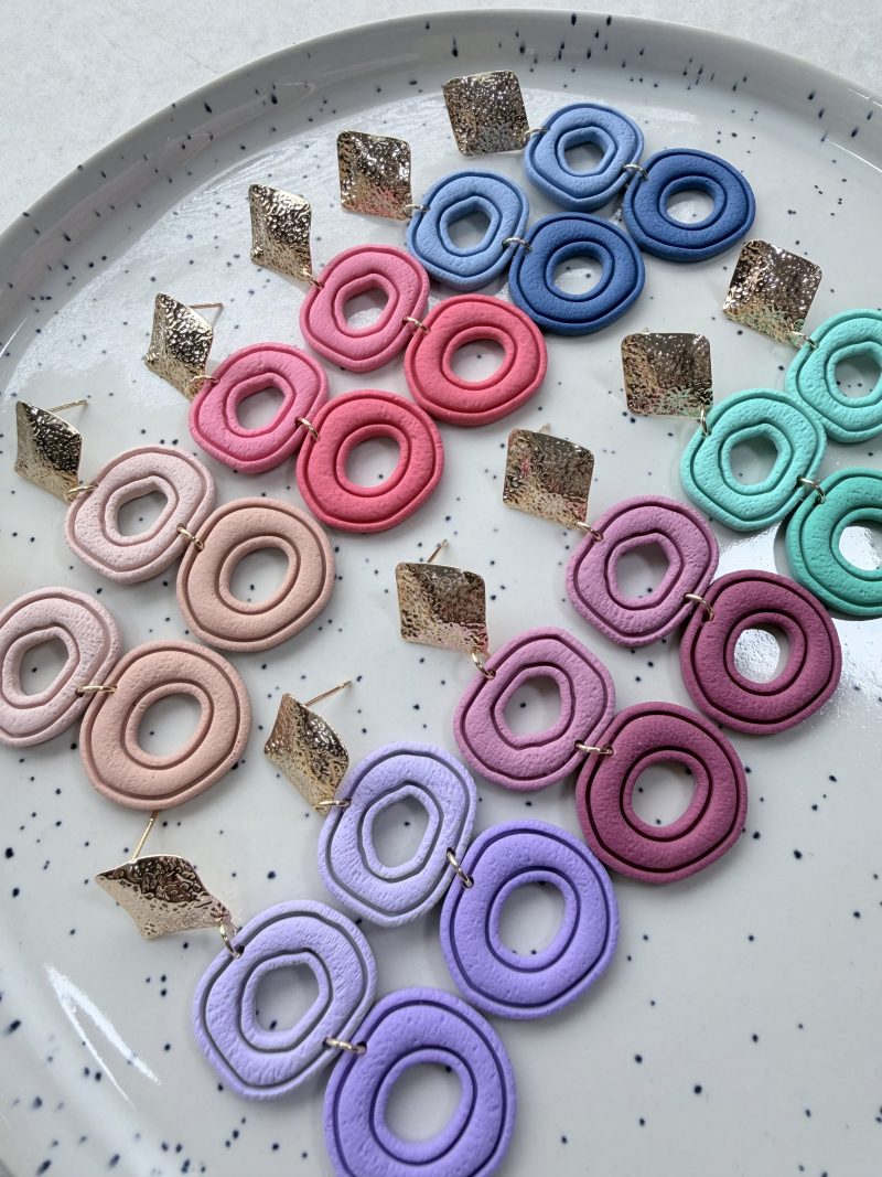 Layered Circle Polymer Clay Earrings | Gold Textured Studs | Lightweight Statement Jewellery