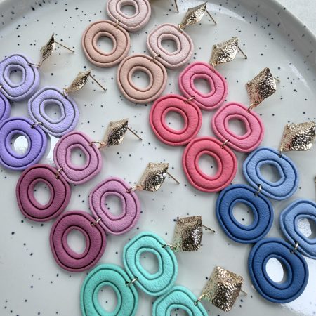 Layered Circle Polymer Clay Earrings | Gold Textured Studs | Lightweight Statement Jewellery