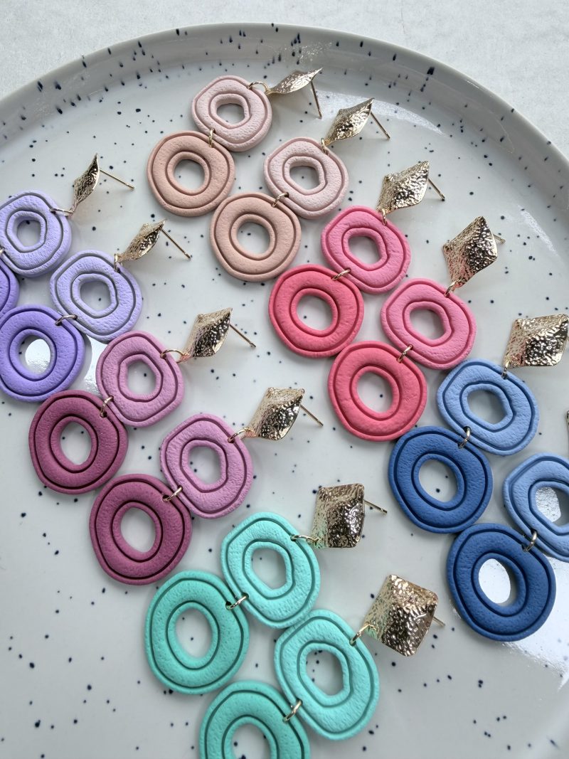 Layered Circle Polymer Clay Earrings | Gold Textured Studs | Lightweight Statement Jewellery