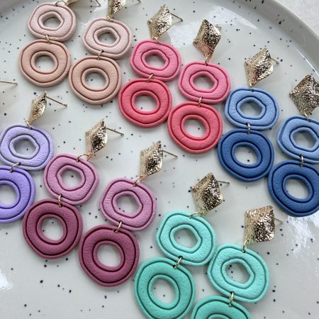 Layered Circle Polymer Clay Earrings | Gold Textured Studs | Lightweight Statement Jewellery