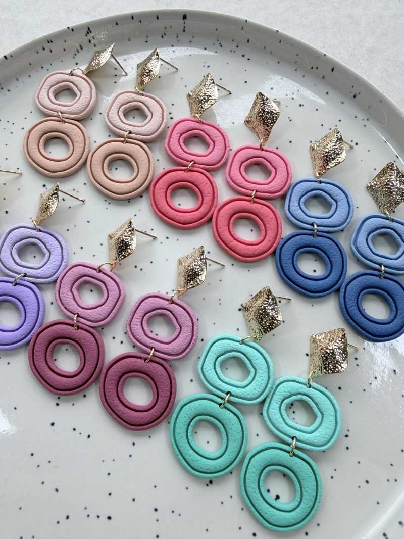 Layered Circle Polymer Clay Earrings | Gold Textured Studs | Lightweight Statement Jewellery
